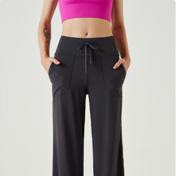 Women's Wide - Leg Drawstring Pants (made of 80% nylon and 20% Lycra spandex, suitable for various leg shapes, featuring pockets and a drawstring waist)