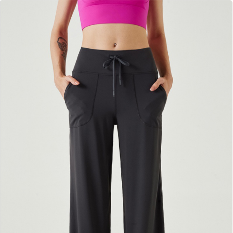 Women's Wide - Leg Drawstring Pants (made of 80% nylon and 20% Lycra spandex, suitable for various leg shapes, featuring pockets and a drawstring waist) Women's Wide - Leg Drawstring Pants (made of 80% nylon and 20% Lycra spandex, suitable for various leg shapes, featuring pockets and a drawstring waist)