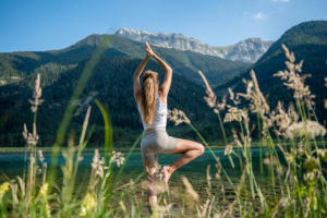 Yoga pants transform travel into a harmonious interplay between body and scenery.
