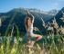 Yoga pants transform travel into a harmonious interplay between body and scenery.